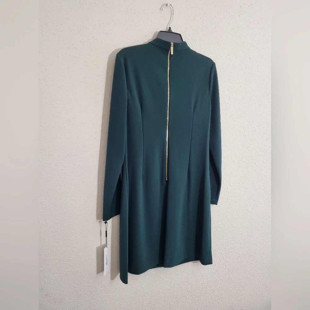 Calvin Klein Dark Green Long Sleeve Dress With Tie Neck Detail NWT Size 12 - Picture 8 of 8